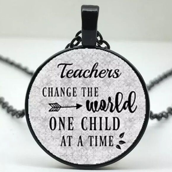 TEACHER APPRECIATION Glass Cabochon Pendant Neckla - Picture 1 of 4